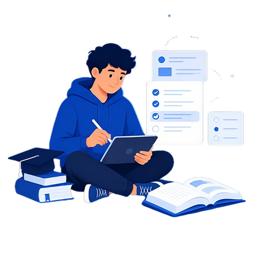 Ilustración de un estudiante estudiando